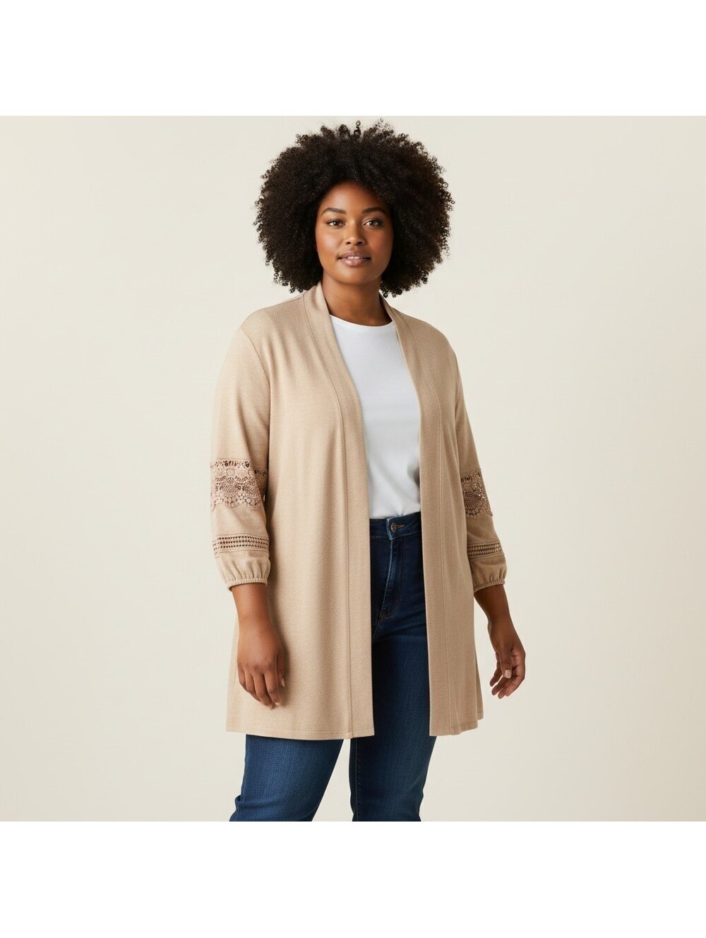 Maurices Cardigan Women XL Beige Open Front Long Sleeve Knit Soft Rayon Casual